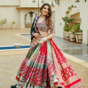 GREEN CHANIYA CHOLI COTTON BLEND