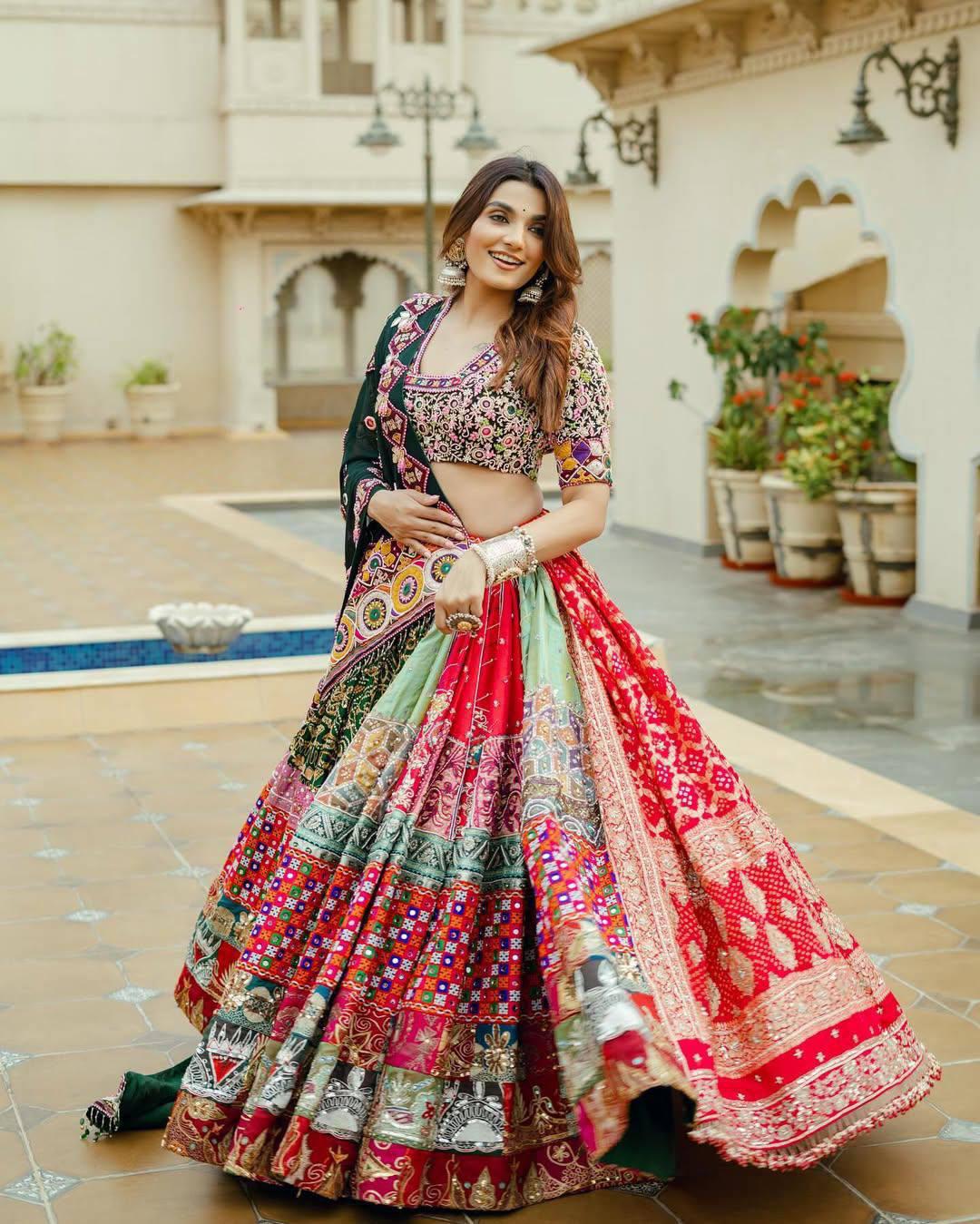 GREEN CHANIYA CHOLI COTTON BLEND