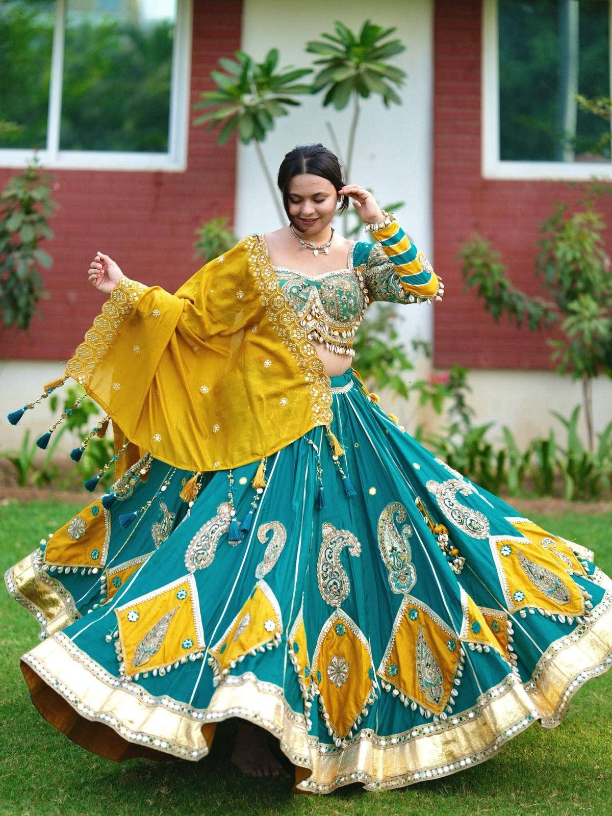 Emerald Bloom Mirror Work Lehenga Set