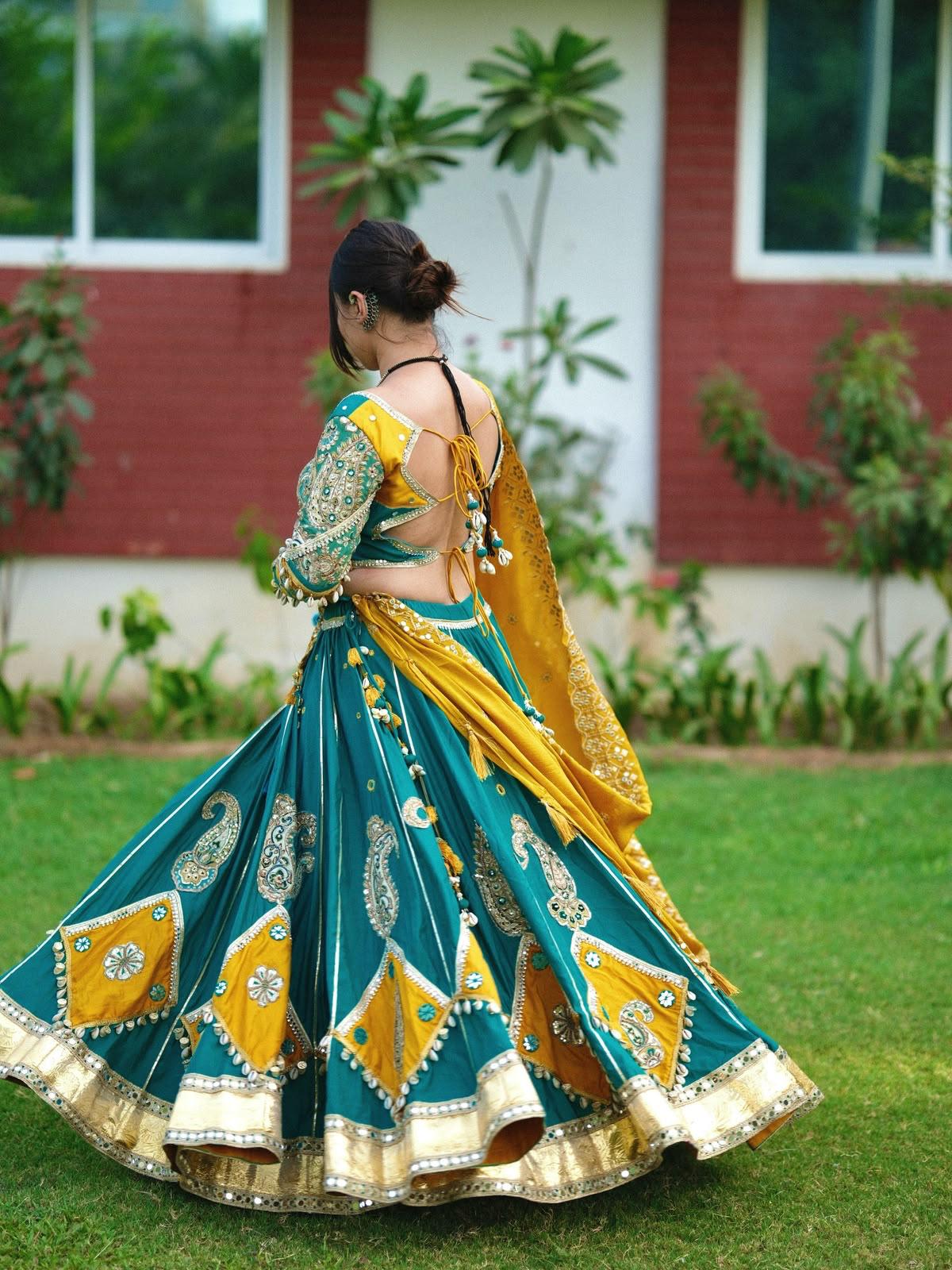 Emerald Bloom Mirror Work Lehenga Set - Image 4
