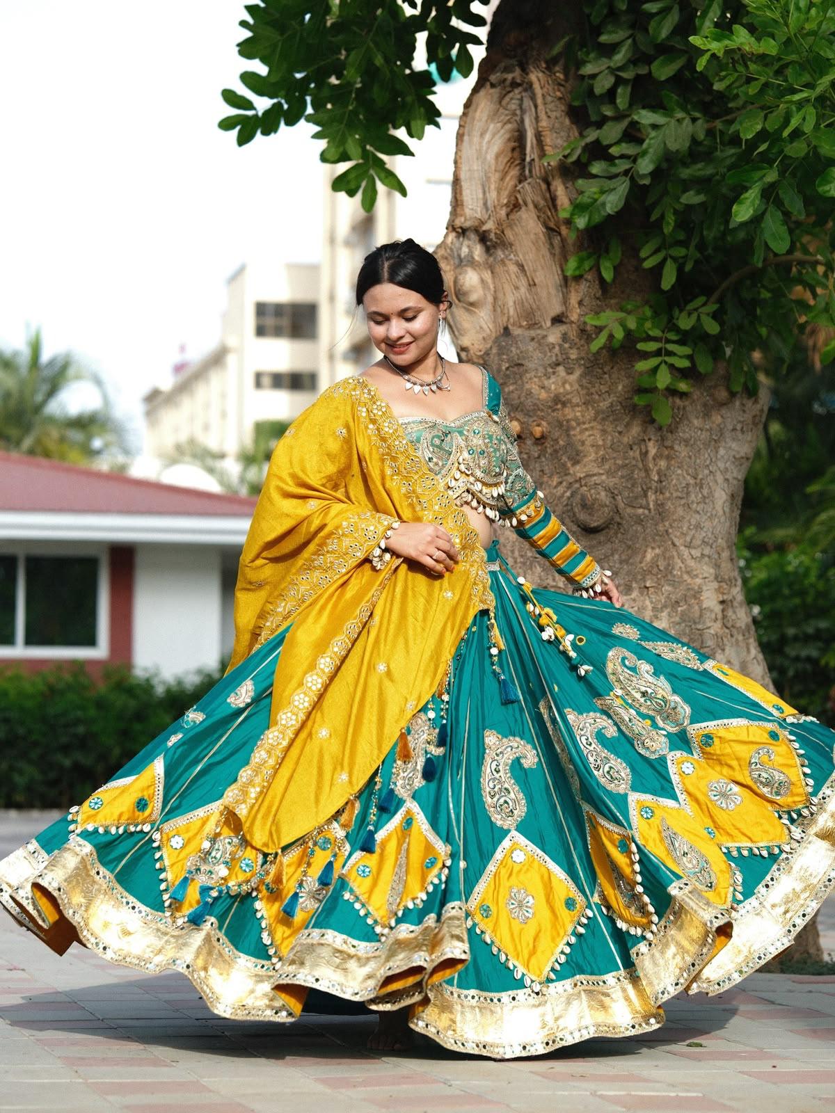 Emerald Bloom Mirror Work Lehenga Set - Image 2