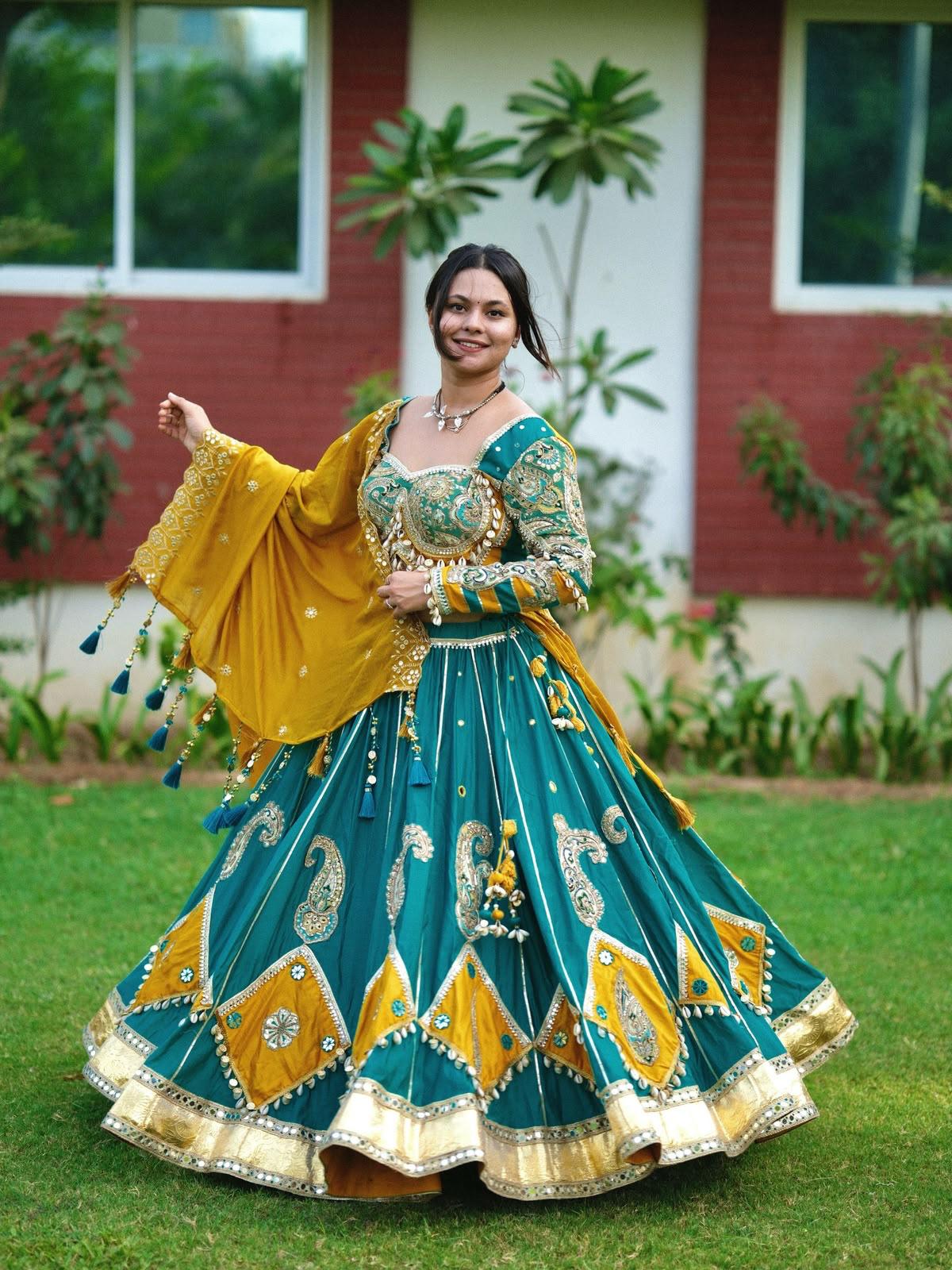 Emerald Bloom Mirror Work Lehenga Set - Image 3
