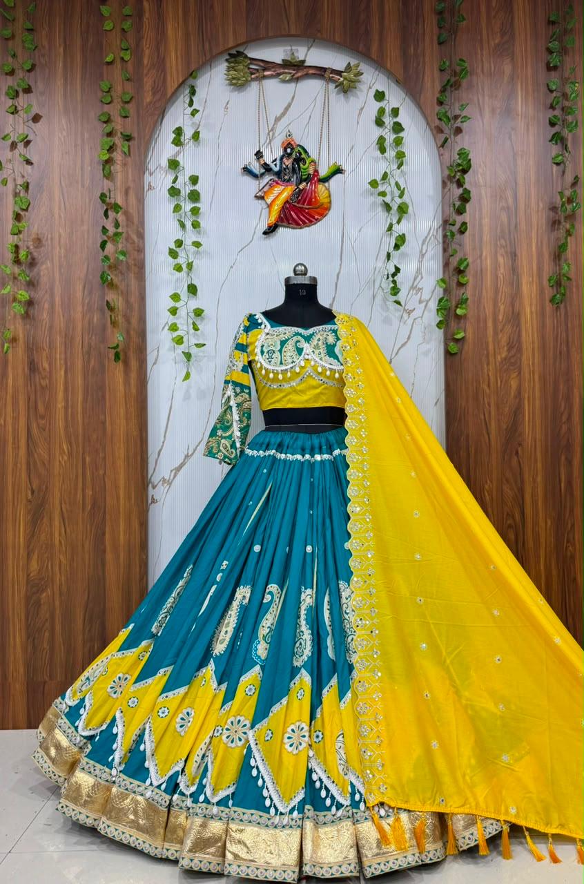 Emerald Bloom Mirror Work Lehenga Set - Image 5