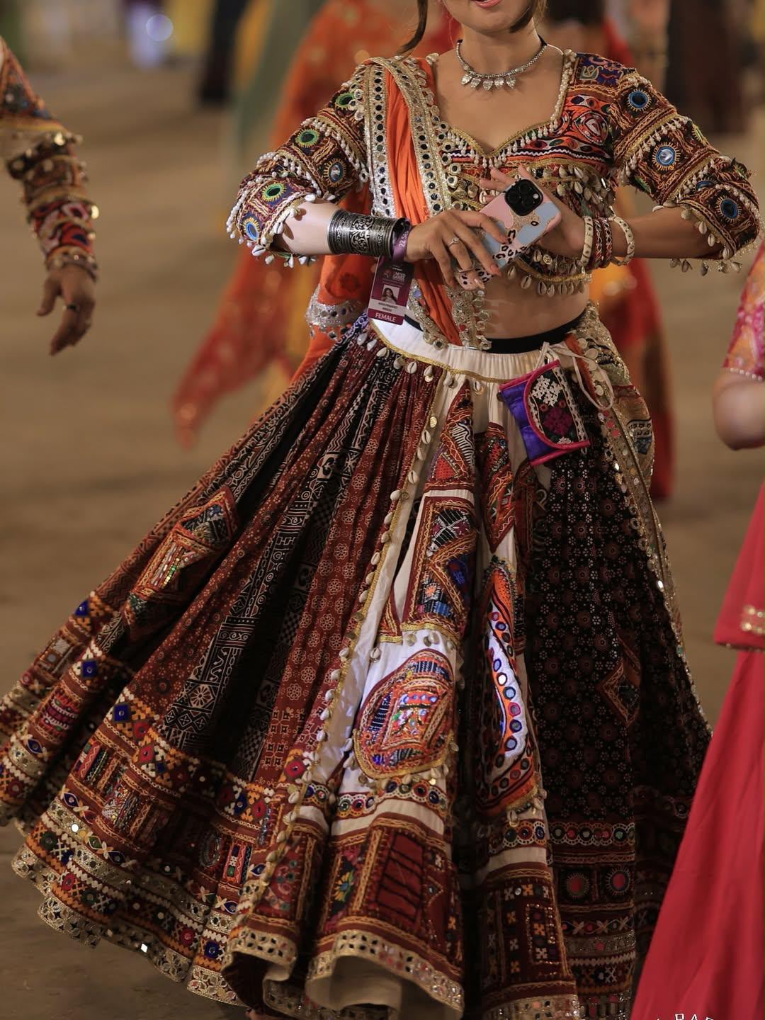 Heavy Black And Orange Chanya Choli - Image 3