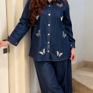 Pearl Butterfly kissed Denim Co-ord set