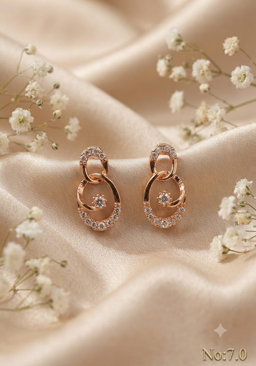Rose Gold Zircon Drop Earrings - Image 2