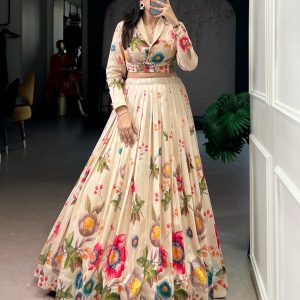 Off White Short Crop top Lehenga
