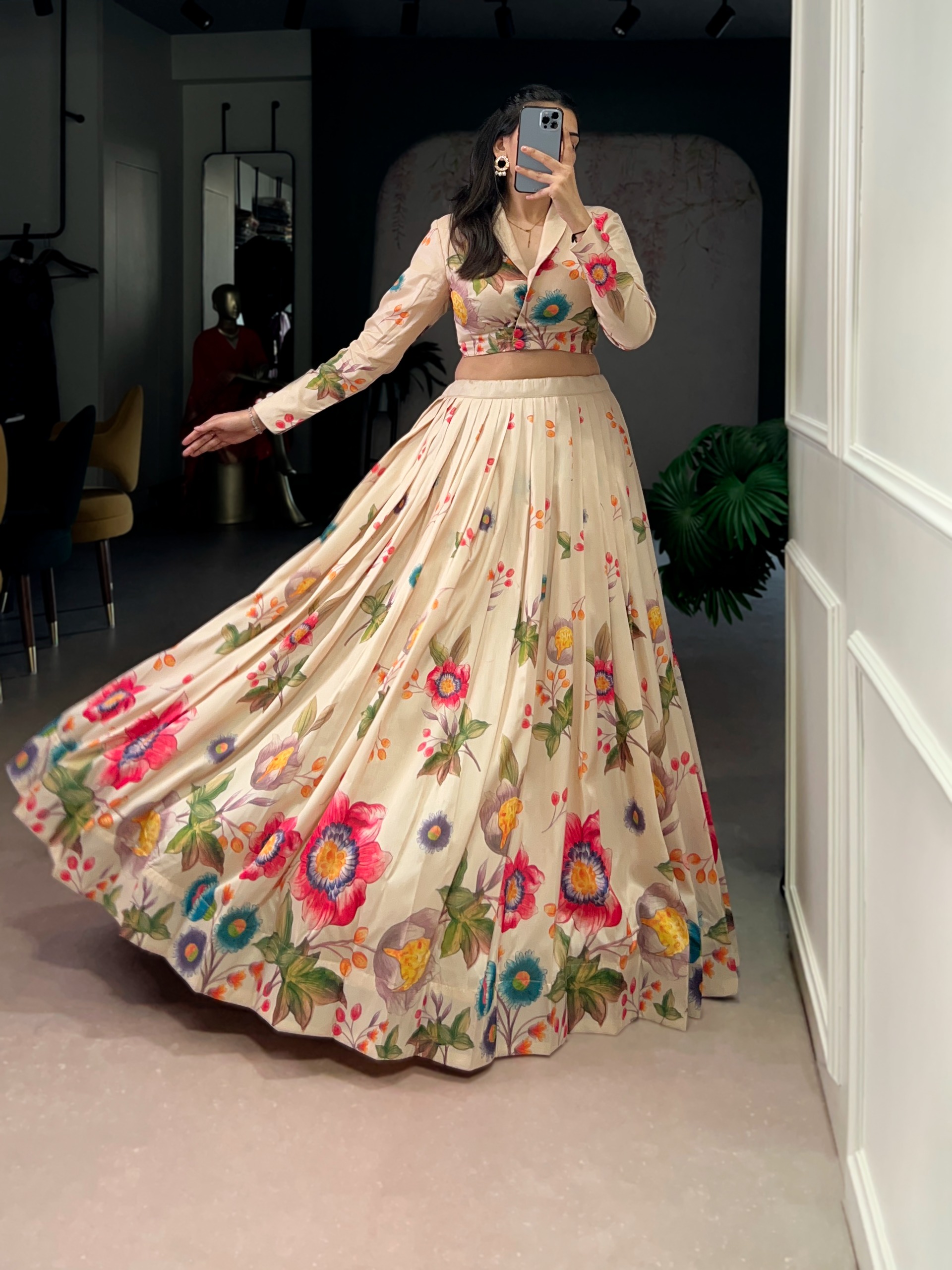 Off White Short Crop top Lehenga - Image 2