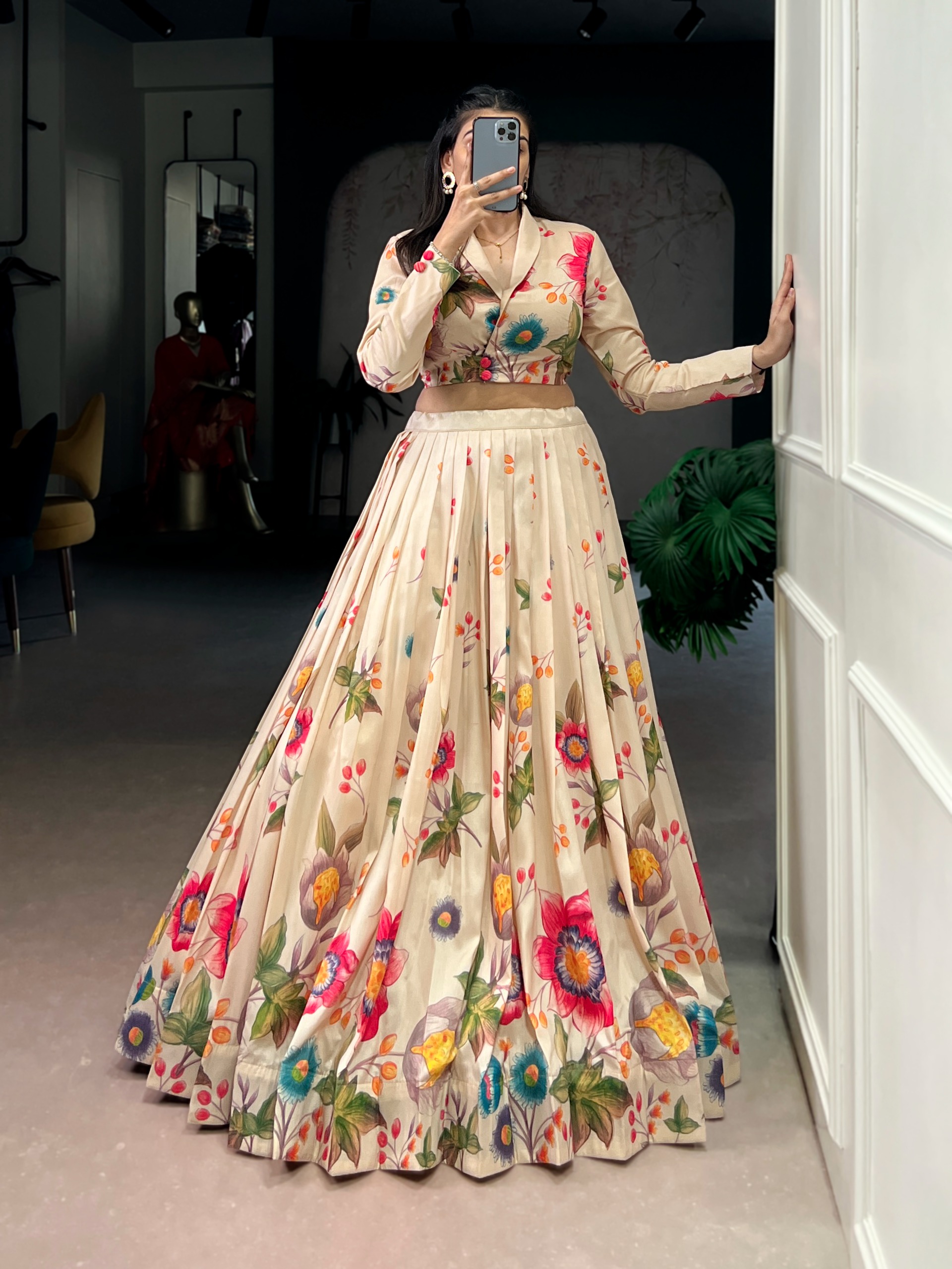 Off White Short Crop top Lehenga - Image 3