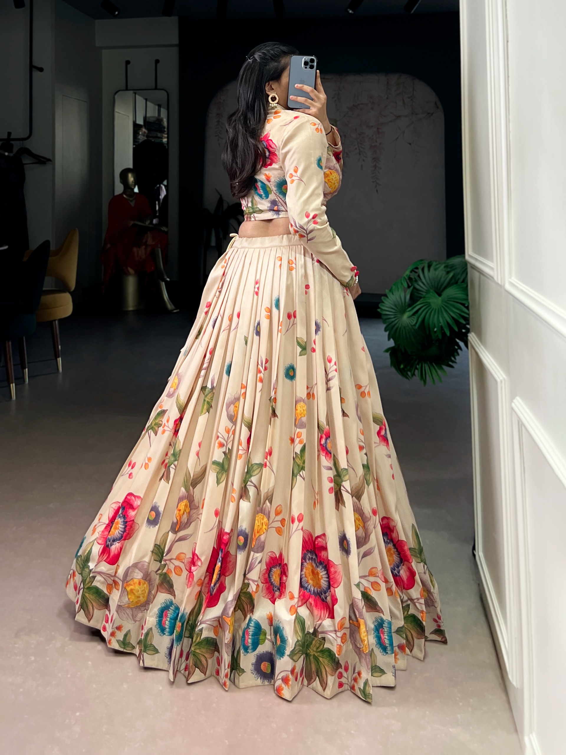 Off White Short Crop top Lehenga - Image 4