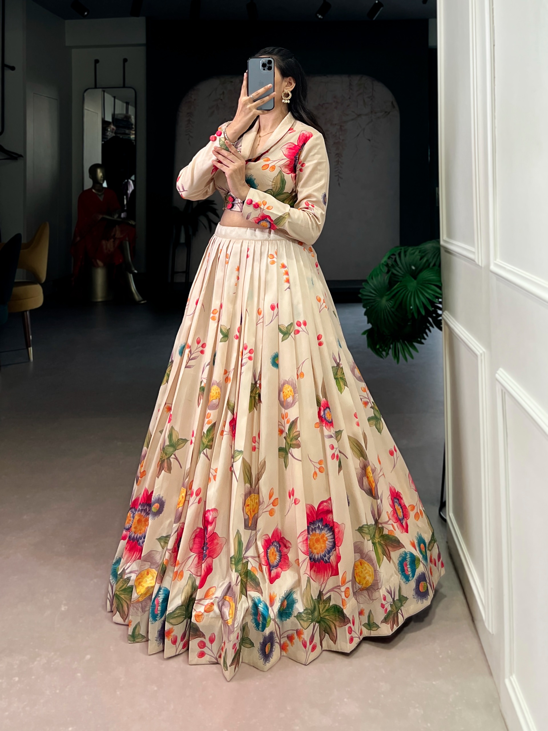 Off White Short Crop top Lehenga - Image 5