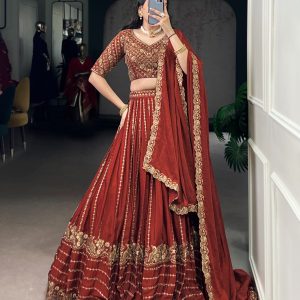 Rust Embroidered Bridal Lehenga Set