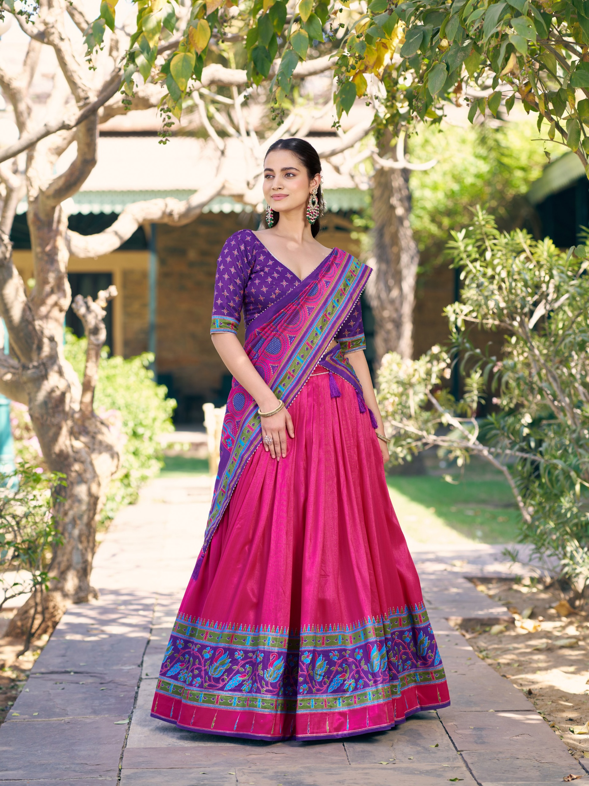 Teal Blue Traditional Lehenga Set with Printed Dupatta - Image 3