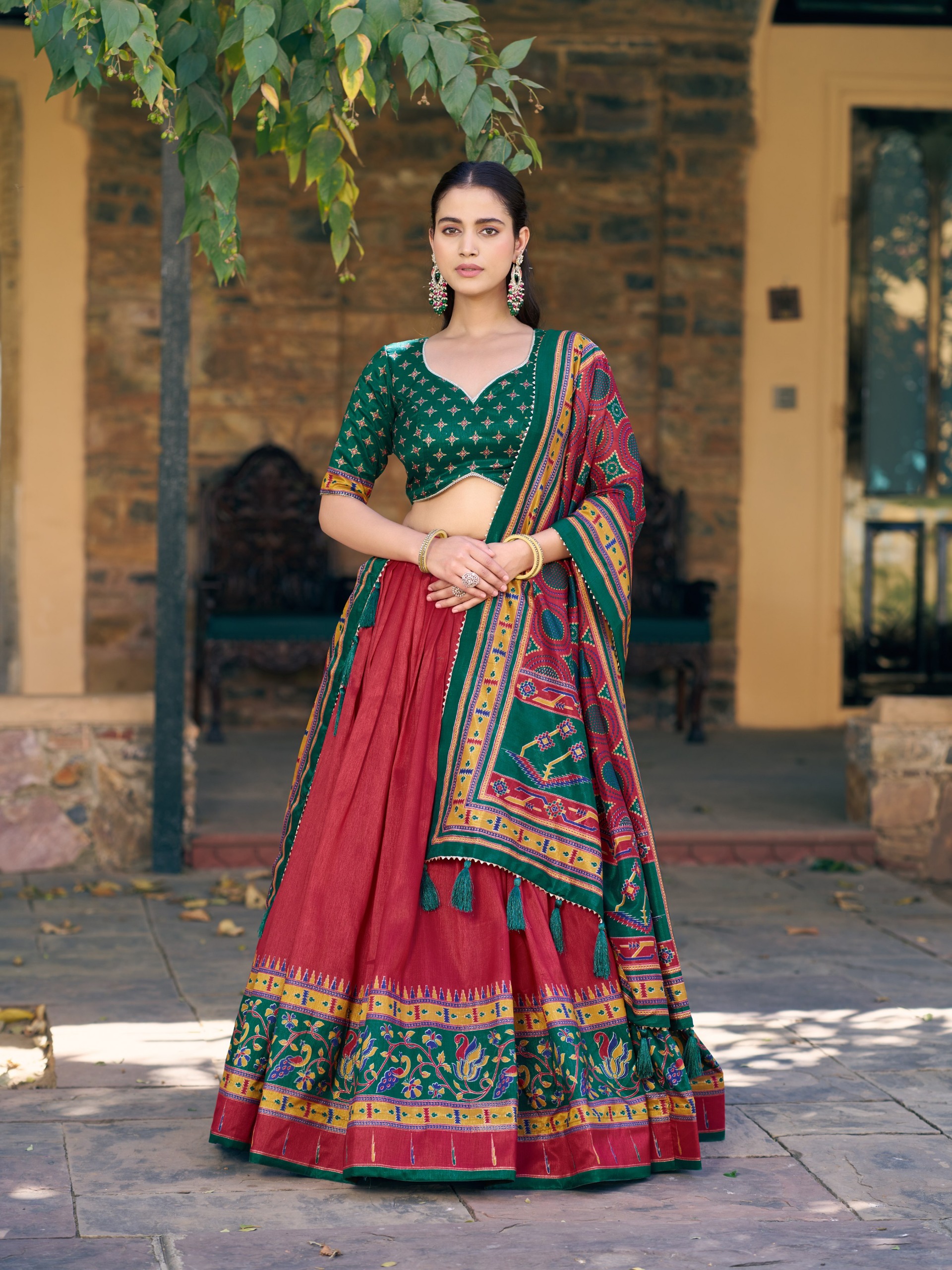 Teal Blue Traditional Lehenga Set with Printed Dupatta - Image 4