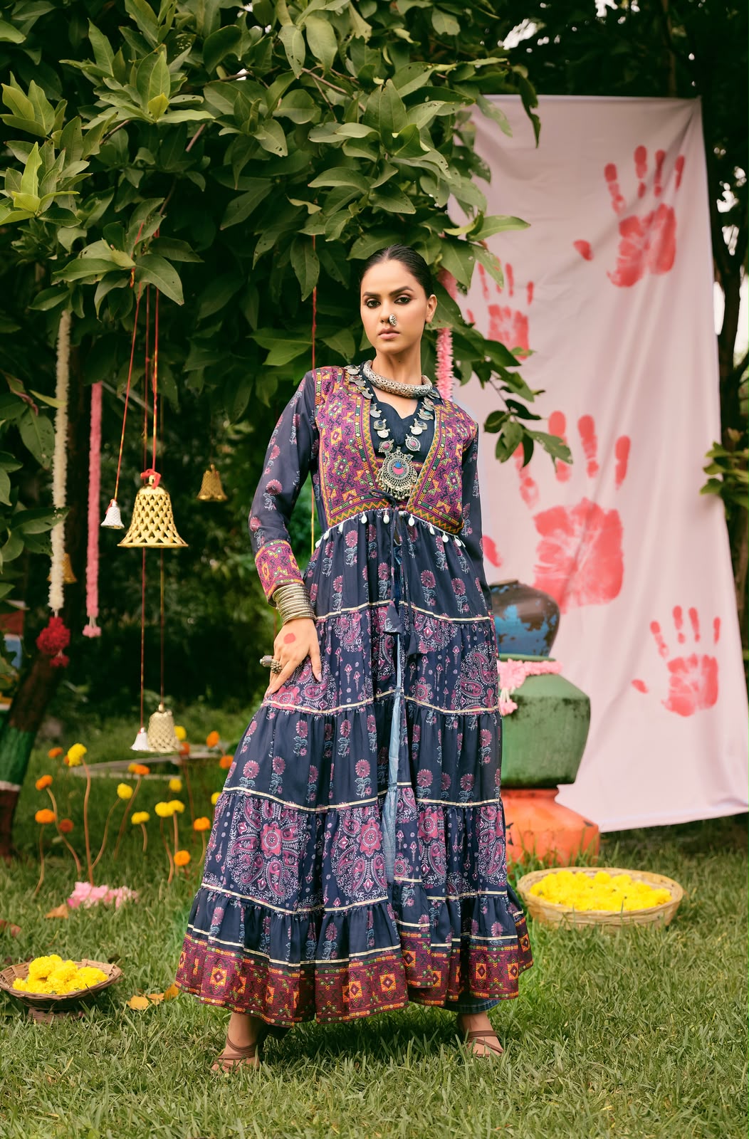 Indigo Heritage Tiered Maxi Jacket