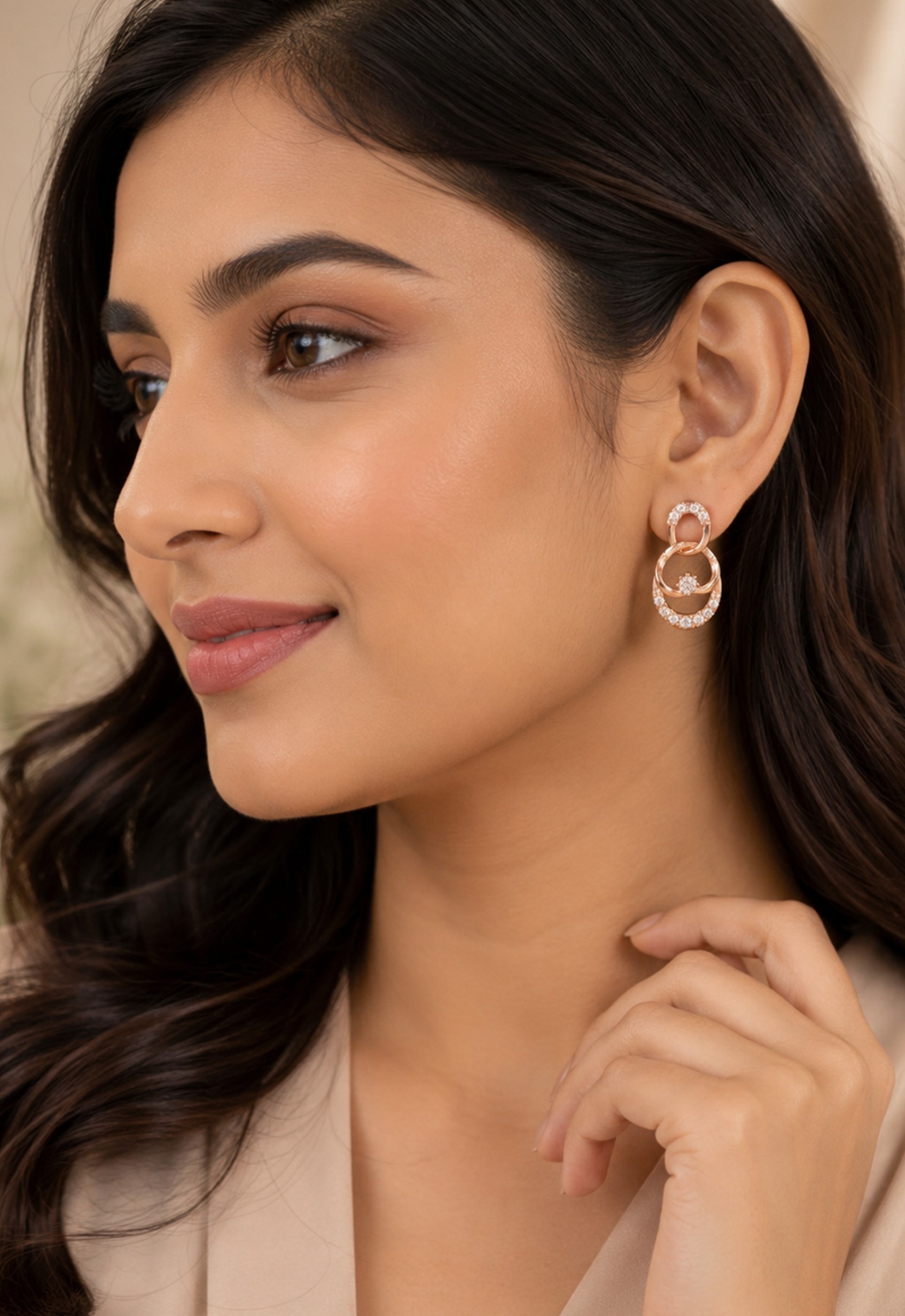 Rose Gold Zircon Drop Earrings