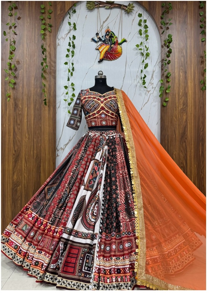 Heavy Black And Orange Chanya Choli - Image 4