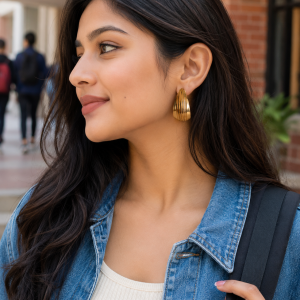 Gold-toned ribbed teardrop earrings
