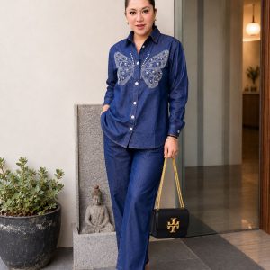 Embellished Butterfly Denim Co-Ord Set