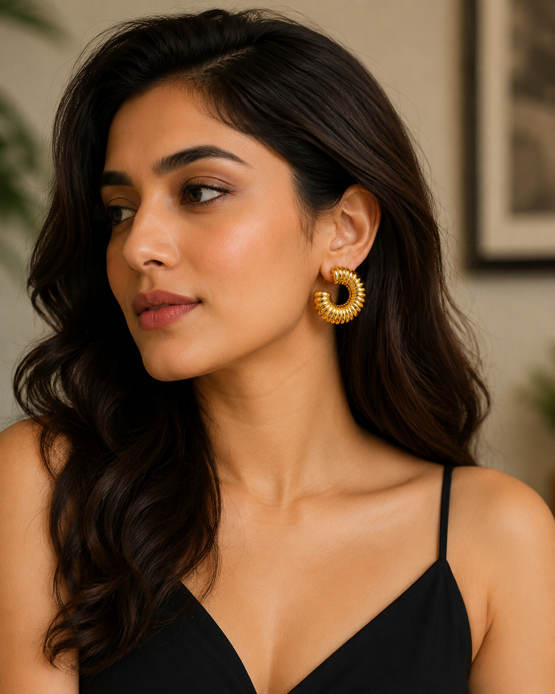 Golden Textured Spiral Hoop Earrings