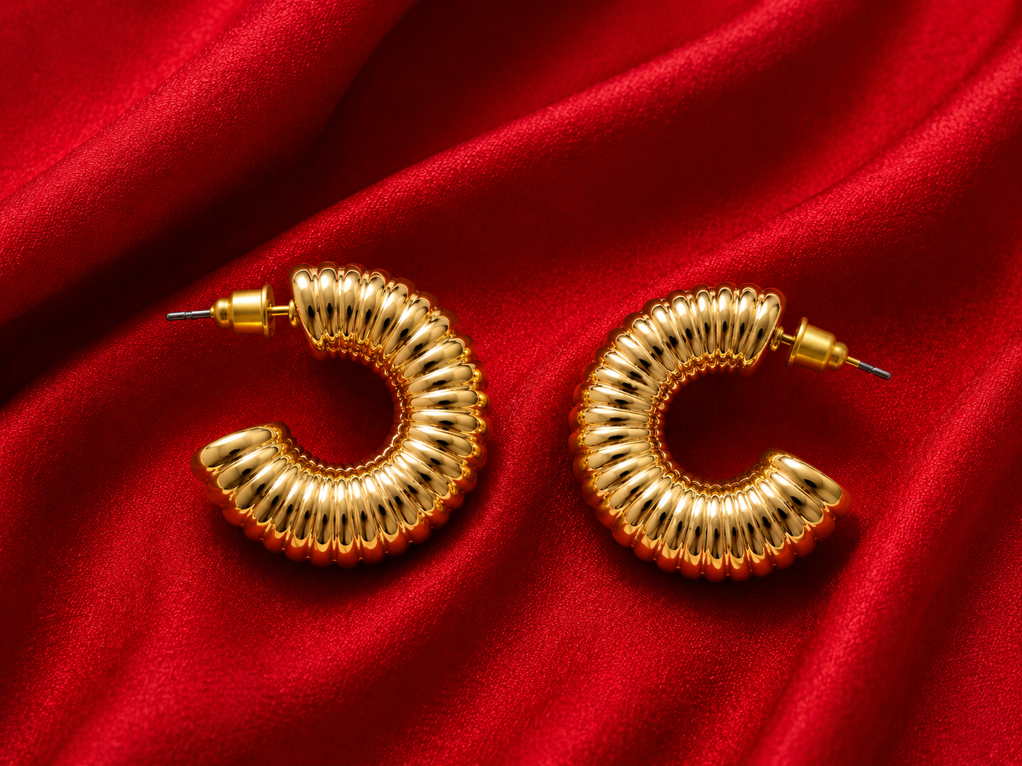 Golden Textured Spiral Hoop Earrings - Image 2