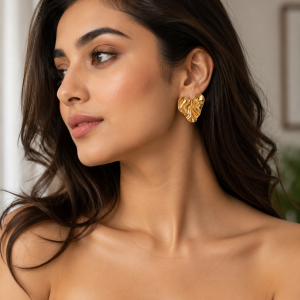 Golden Textured Heart Stud Earrings