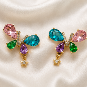 Multicolor Crystal Flower Earrings